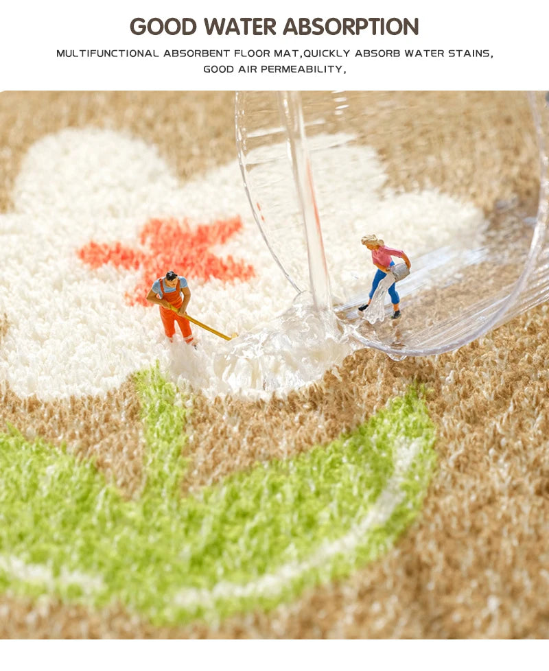 Small Fresh Floor Mats Soft Flowers Words Rugs Home Entrance Carpets Bedroom Toilet Bathroom Door Absorbent Non-Slip Foot Pad