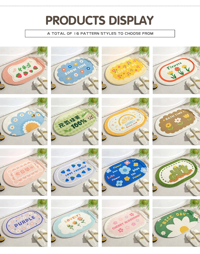 Small Fresh Floor Mats Soft Flowers Words Rugs Home Entrance Carpets Bedroom Toilet Bathroom Door Absorbent Non-Slip Foot Pad