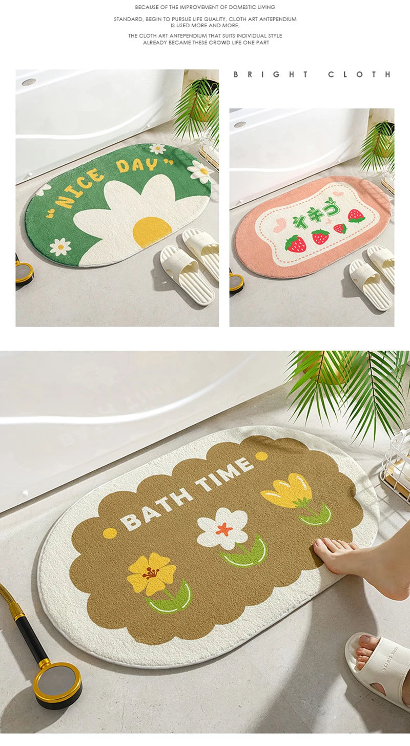 Small Fresh Floor Mats Soft Flowers Words Rugs Home Entrance Carpets Bedroom Toilet Bathroom Door Absorbent Non-Slip Foot Pad