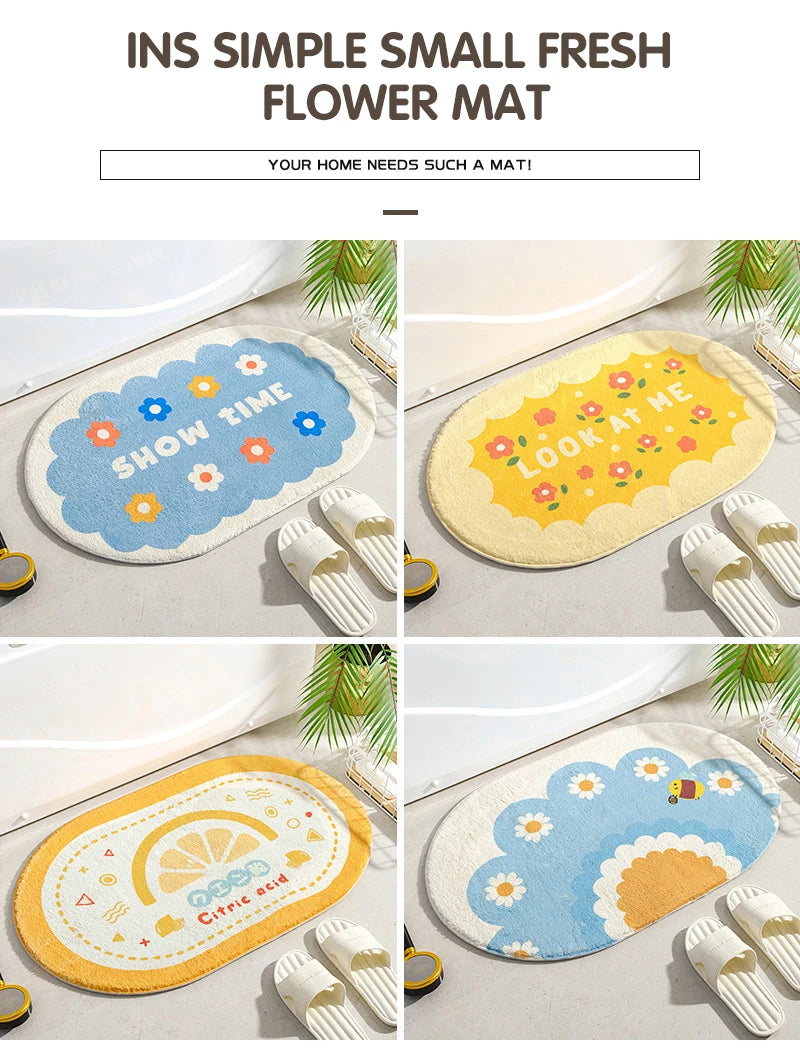 Small Fresh Floor Mats Soft Flowers Words Rugs Home Entrance Carpets Bedroom Toilet Bathroom Door Absorbent Non-Slip Foot Pad