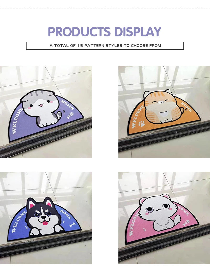 Semicircular Cartoon Door Mat Welcome Entrance Rugs for Home Small Carpet for Bedroom Bathroom Floor Doormats Non-Slip Pet Pads