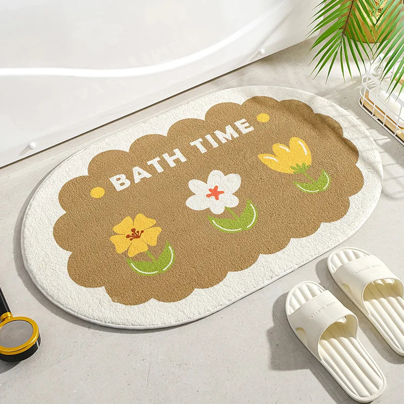 Small Fresh Floor Mats Soft Flowers Words Rugs Home Entrance Carpets Bedroom Toilet Bathroom Door Absorbent Non-Slip Foot Pad