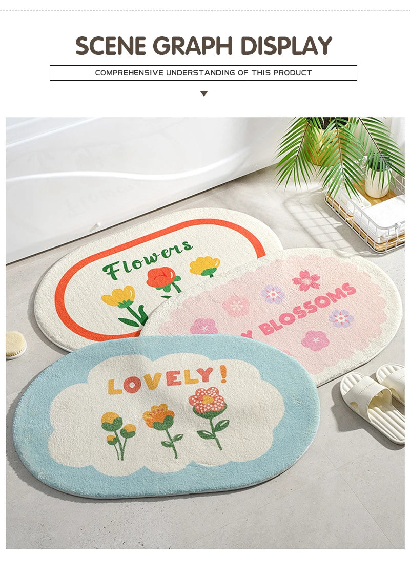 Small Fresh Floor Mats Soft Flowers Words Rugs Home Entrance Carpets Bedroom Toilet Bathroom Door Absorbent Non-Slip Foot Pad