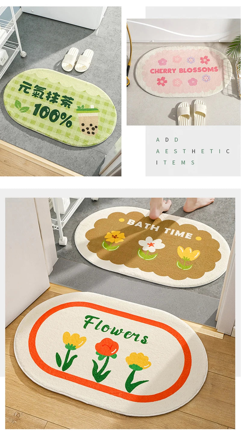 Small Fresh Floor Mats Soft Flowers Words Rugs Home Entrance Carpets Bedroom Toilet Bathroom Door Absorbent Non-Slip Foot Pad