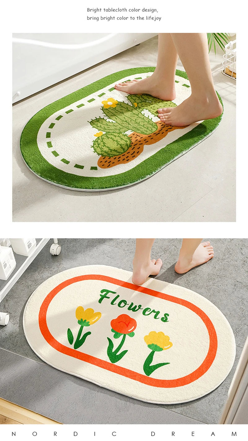 Small Fresh Floor Mats Soft Flowers Words Rugs Home Entrance Carpets Bedroom Toilet Bathroom Door Absorbent Non-Slip Foot Pad