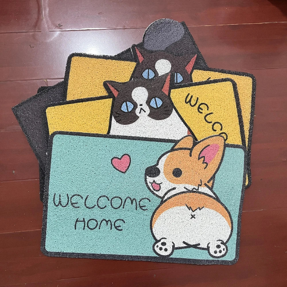 Welcome Doormat Entrance Hallway Printed Cartoon Corgi Non-Slip Floor Mats Front Doormats Outdoor Rugs  Bedroom Kitchen Carpets