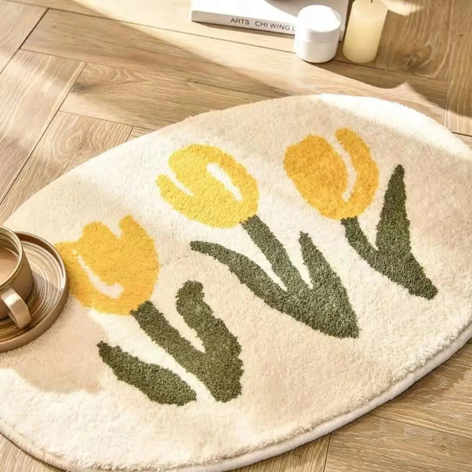 Nordic Flower Rug Cartoon Decor Carpet for Living Room Bedroom Bedside Area Rug  Smile Floor Mat Non-slip Bath Mat