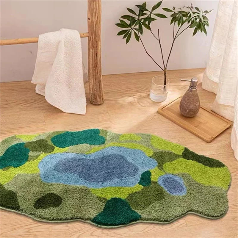 Nordic Green Moss Imitation Cashmere Carpet Special-shaped Living Room Bedroom Non-slip Easy To Care Bathroom Absorbent Carpets