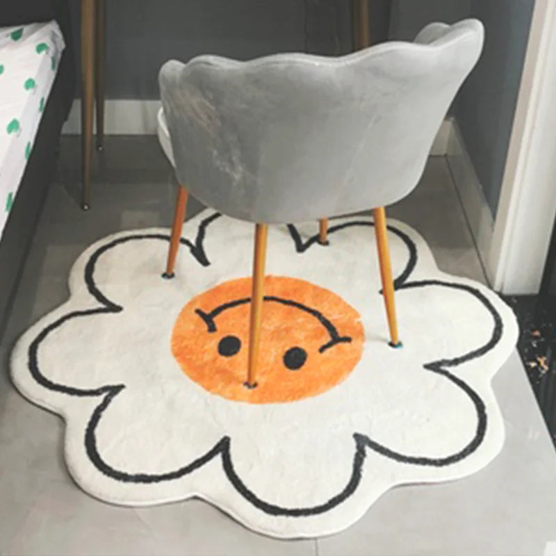 Nordic Flower Rug Ins Egg Sunflower Carpet for Bedroom Living Room Cute Plush Floor Mat Simple Round Bedside Decor Area Rugs