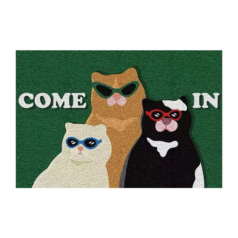 Funny Cats Entrance Doormat Dogs Anti-slip PVC Floor Mats Easy Clean Entry Porch Hallway Entryway Home Decor Dust Removal Carpet