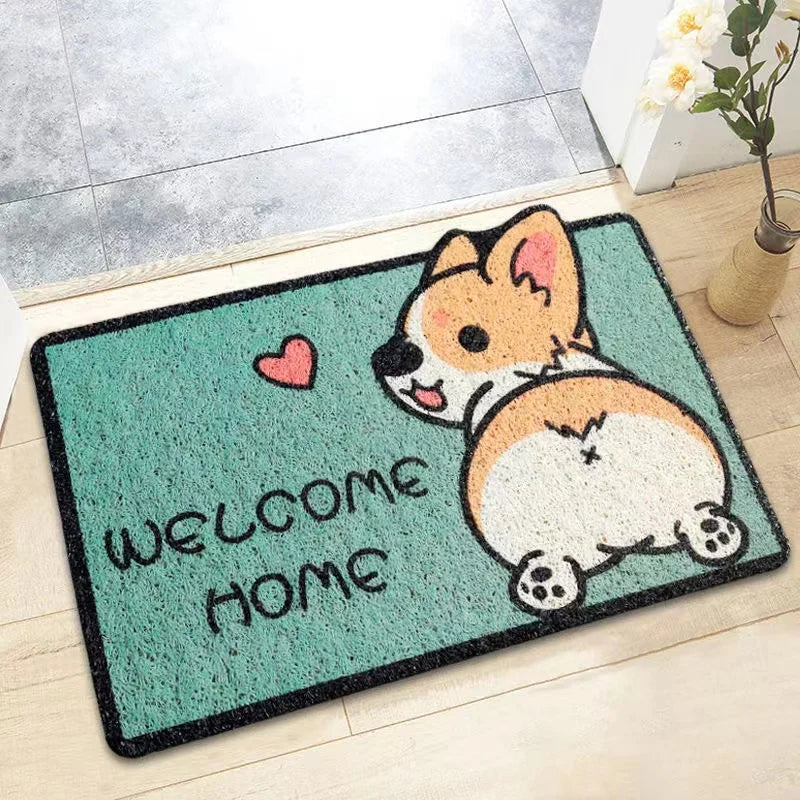 Welcome Doormat Entrance Hallway Printed Cartoon Corgi Non-Slip Floor Mats Front Doormats Outdoor Rugs  Bedroom Kitchen Carpets