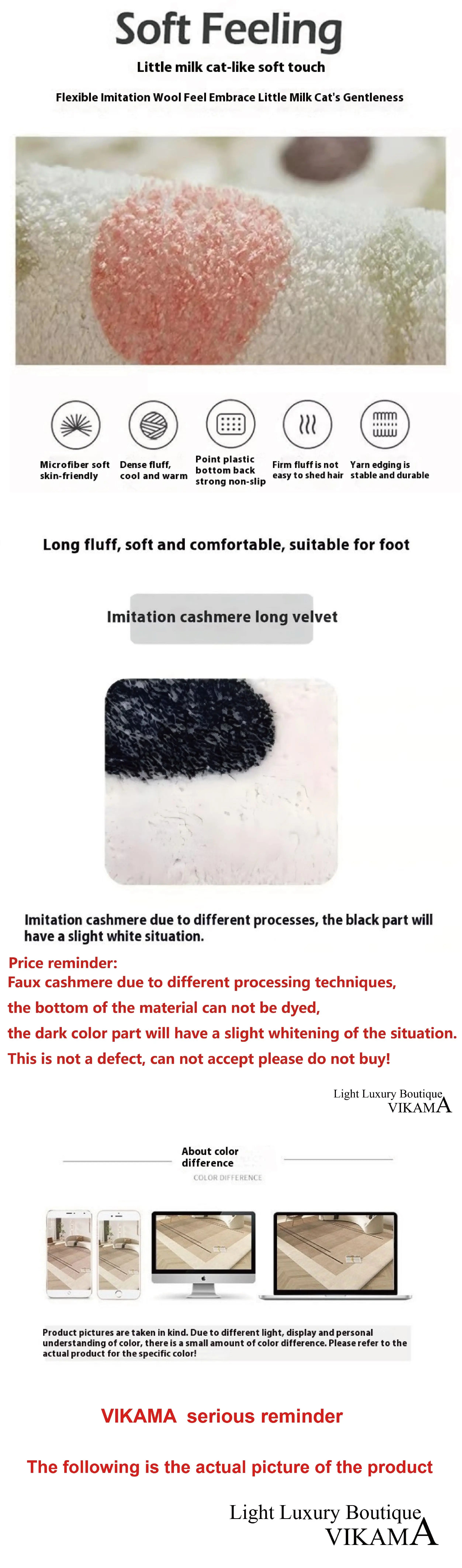 VIKAMA Cartoon Cute Imitation Cashmere Carpet Living Room Bedroom Bedside Children's Room Easy To Care Carpet Home Decoration