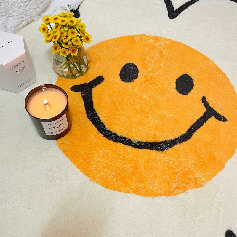 Nordic Flower Rug Ins Egg Sunflower Carpet for Bedroom Living Room Cute Plush Floor Mat Simple Round Bedside Decor Area Rugs