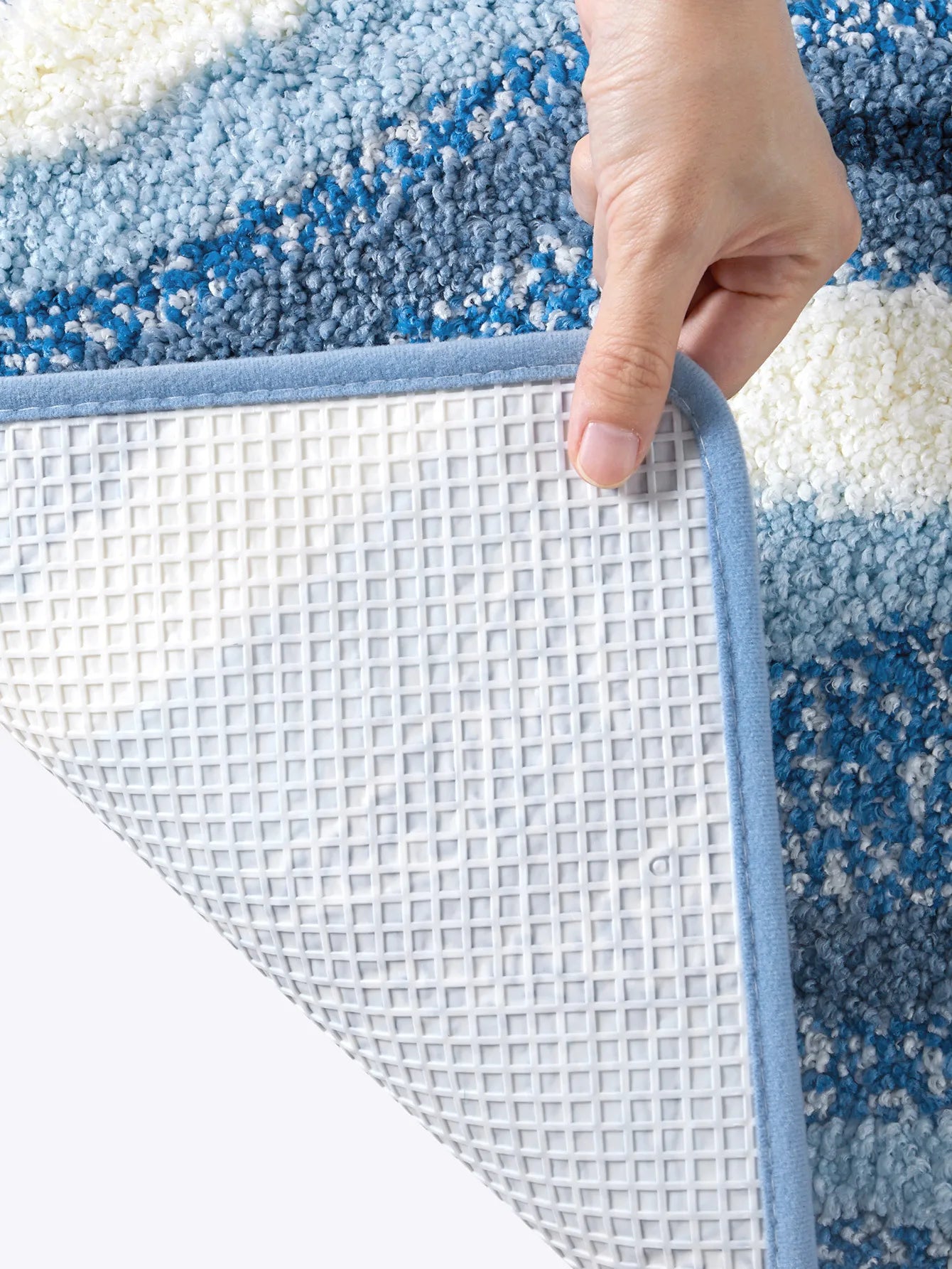 70x160CM Hand-Tufted Wave Bedside Rug, Home Bedroom Decoration Area Rugs, Microfiber Flocked Bathroom Non-slip Absorbent Mat