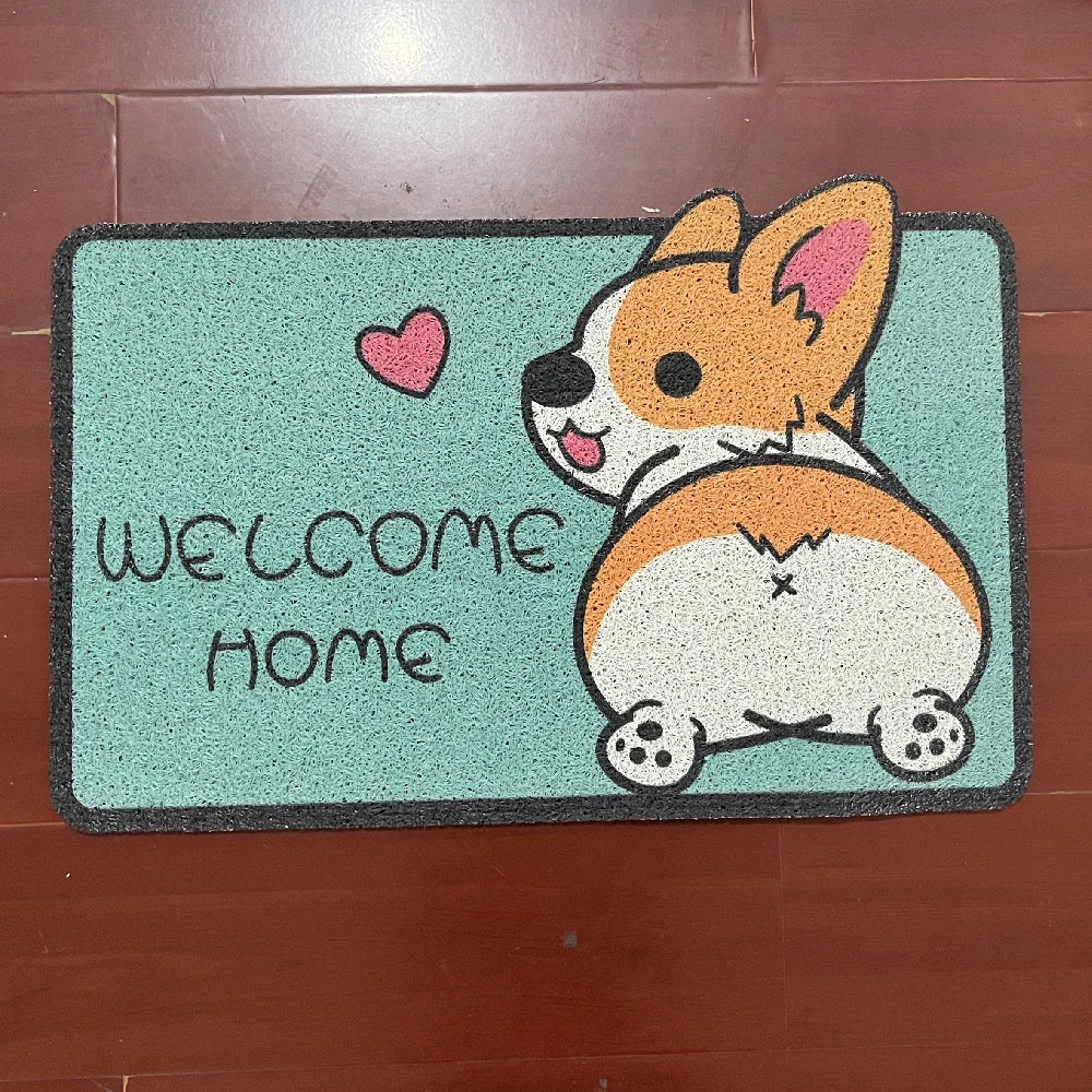 Welcome Doormat Entrance Hallway Printed Cartoon Corgi Non-Slip Floor Mats Front Doormats Outdoor Rugs  Bedroom Kitchen Carpets
