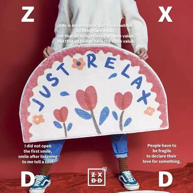 Cartoon Bathroom Foot Mat Imitation Cashmere Bathroom Floor Mat Thickened Half Round Bathroom Anti Slip Mat Cute Plush Door Mat