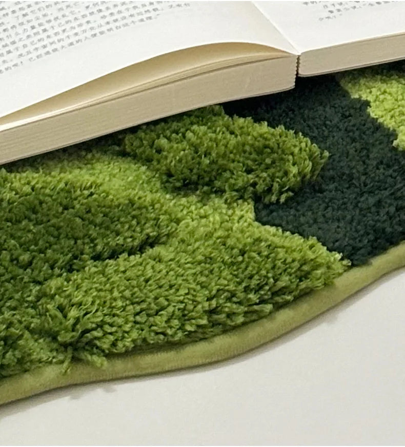 Forest Moss Flocking Bedside Rug, Ultra Soft Non-Slip Bath Mats, Bathroom Carpet & Bedroom Floor Mat for Home Decor