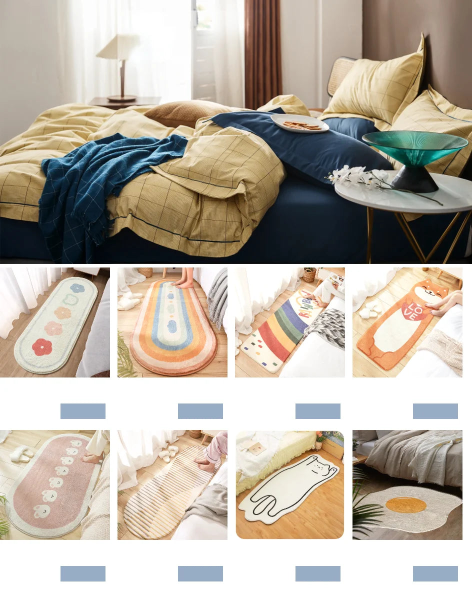 Nordic Flower Rug Ins Egg Sunflower Carpet for Bedroom Living Room Cute Plush Floor Mat Simple Round Bedside Decor Area Rugs