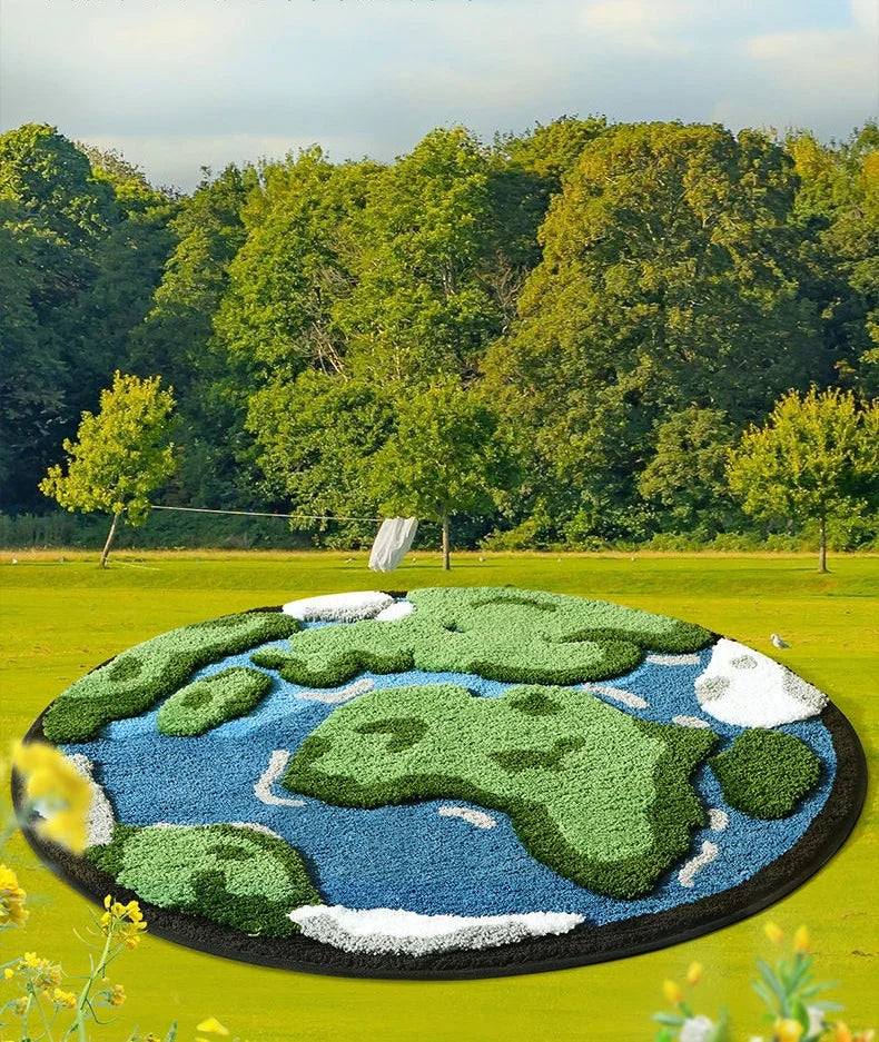 Cartoon Earth Round Rug For Bedroom Home Decor Soft Kids Play Floor Mat Thick Tufted Children Crawling Tatami Carpet