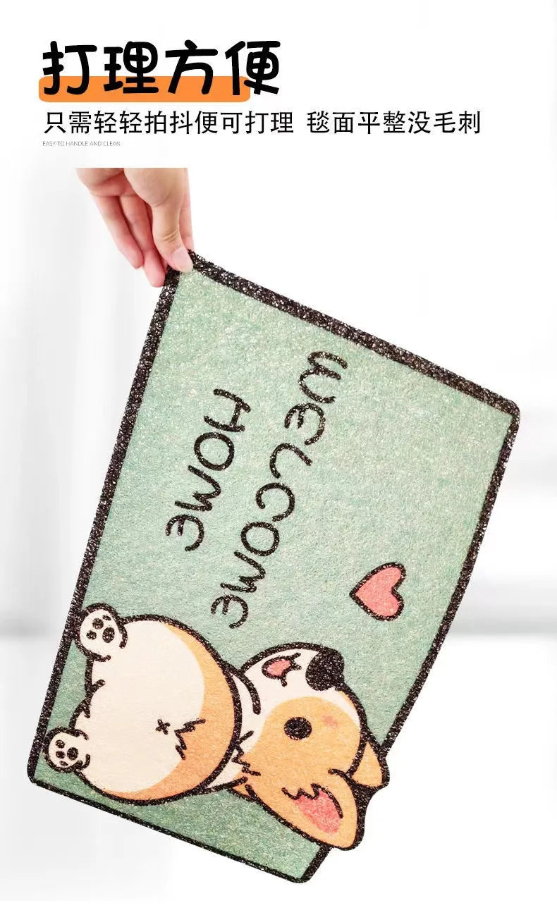 Welcome Doormat Entrance Hallway Printed Cartoon Corgi Non-Slip Floor Mats Front Doormats Outdoor Rugs  Bedroom Kitchen Carpets
