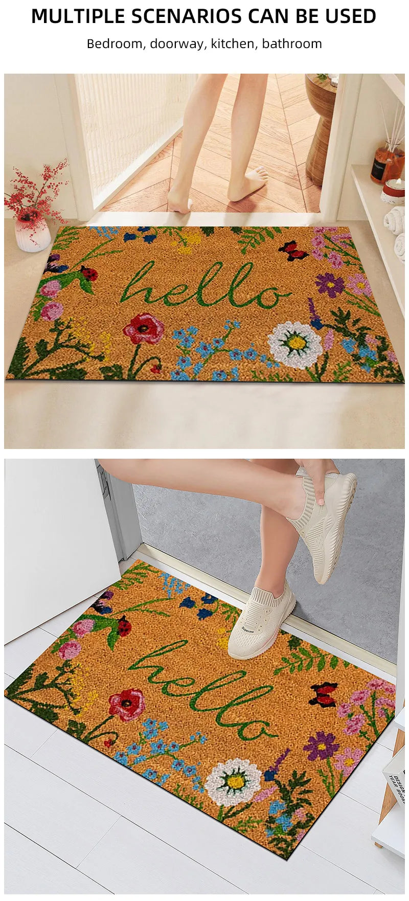 Thin Non-slip Floor Rug Mat, Durable Welcome Doormat Outdoor Entrance Mat, Welcome Mat, Machine Washable, Suitable for Family,