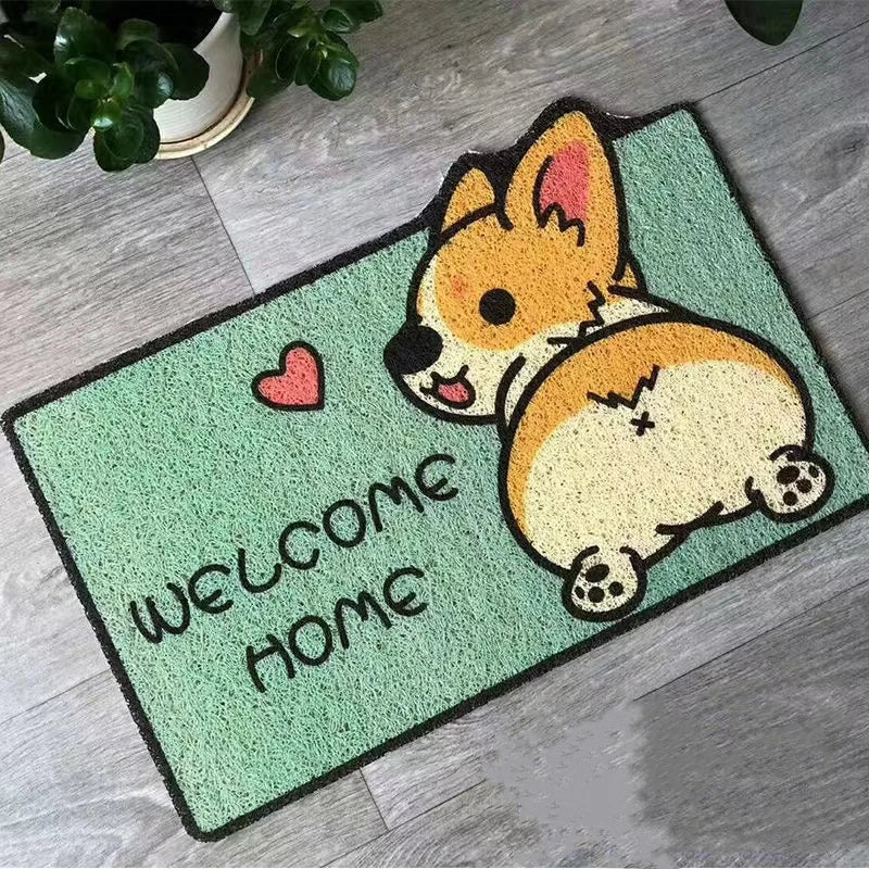 Welcome Doormat Entrance Hallway Printed Cartoon Corgi Non-Slip Floor Mats Front Doormats Outdoor Rugs  Bedroom Kitchen Carpets