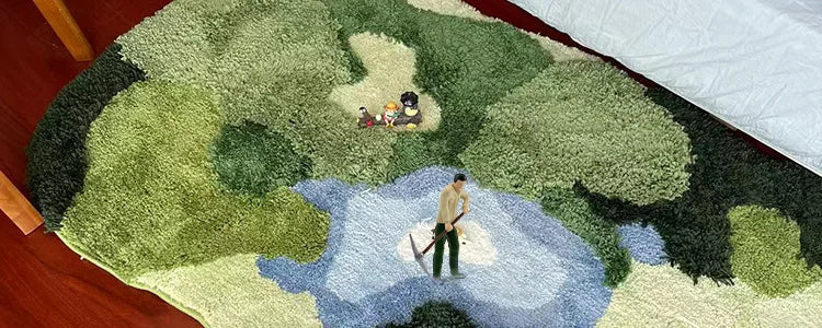 Garden Moss Hand Tufted Area Rug, Bedroom Bedside Rugs, Flocked Art Deco Carpet, Thickened Microfiber Floor Mat, Super Soft