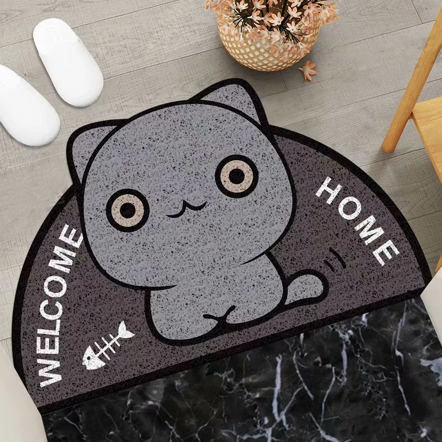 Cartoon Semicircular Carpet Entrance Mat Silk Circle Pet Mat Home Small Carpet Bedroom Bathroom Nonslip Doormat Dustproof Carpet