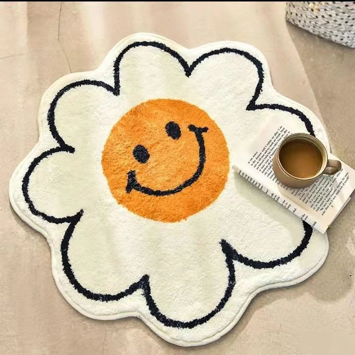 Nordic Flower Rug Cartoon Decor Carpet for Living Room Bedroom Bedside Area Rug  Smile Floor Mat Non-slip Bath Mat