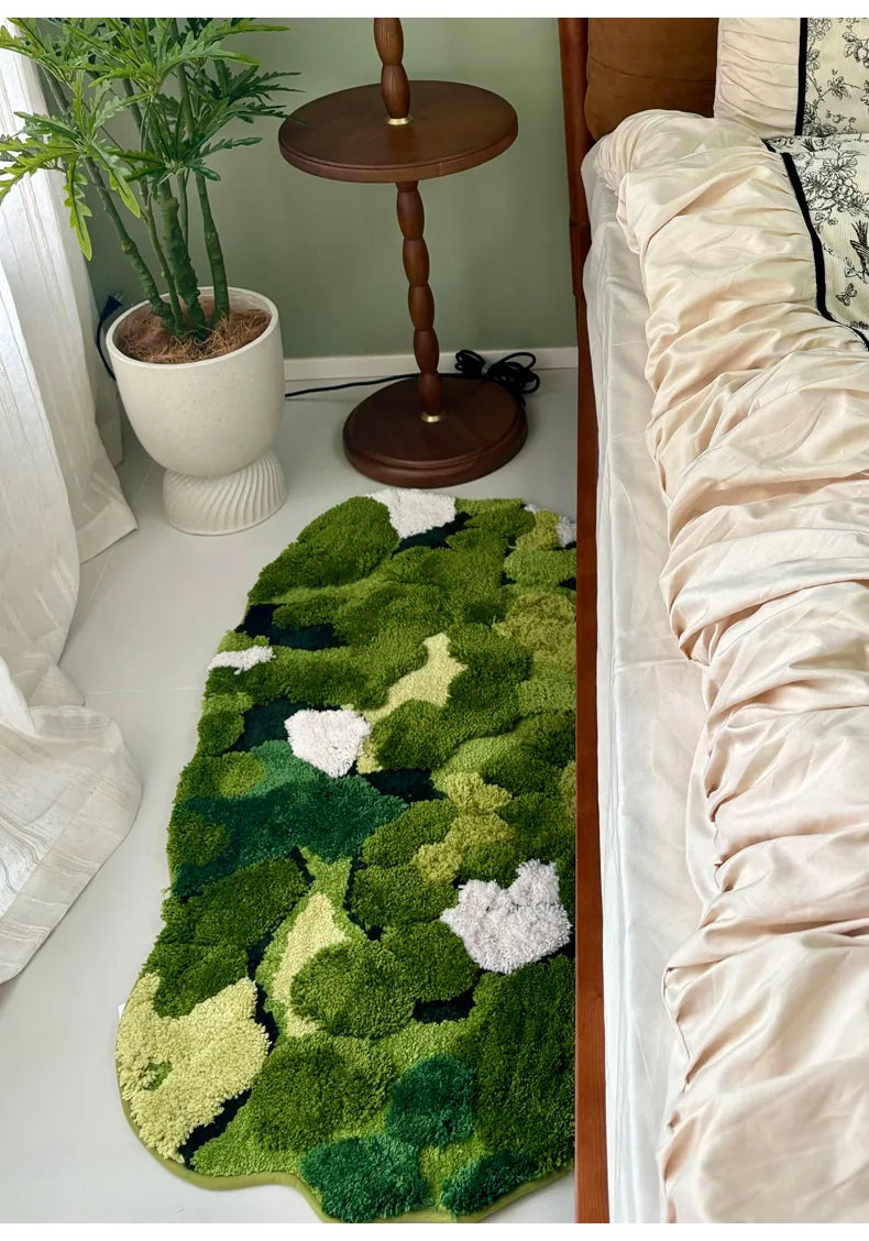 Forest Moss Flocking Bedside Rug, Ultra Soft Non-Slip Bath Mats, Bathroom Carpet & Bedroom Floor Mat for Home Decor