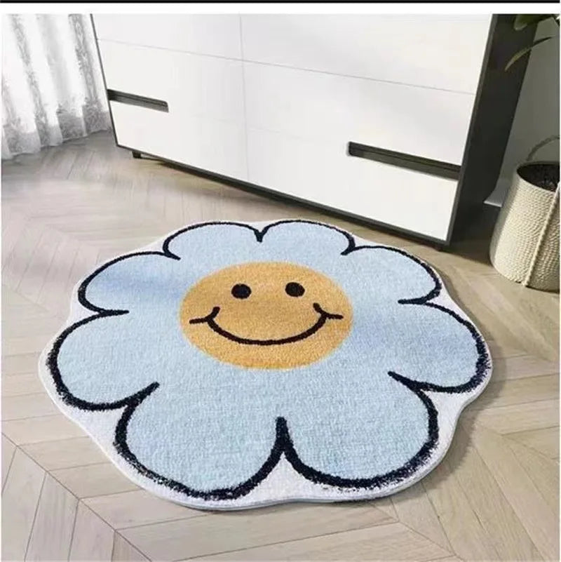 Nordic Flower Rug Cartoon Decor Carpet for Living Room Bedroom Bedside Area Rug  Smile Floor Mat Non-slip Bath Mat
