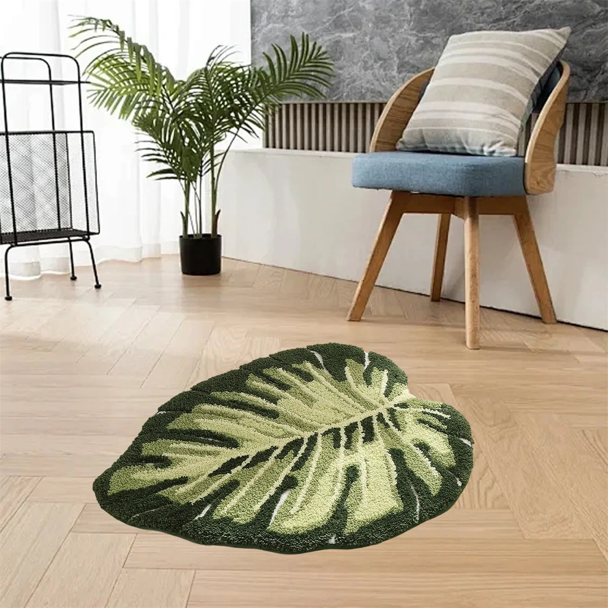 Soft Plush Green Leaf Bathroom Rug with Non-Slip Backing - Luxurious and Absorbent Bath Mat for Home Décor