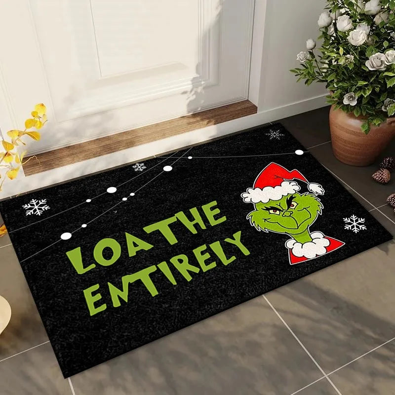 Cute Christmas Grinch Print Welcome Doormat Non-Slip Machine Washable Carpet for Living Room Bedroom Bathroom Kitchen Laundry Rug