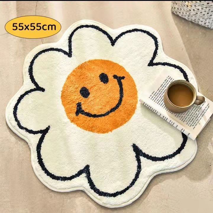 Nordic Flower Rug Cartoon Decor Carpet for Living Room Bedroom Bedside Area Rug  Smile Floor Mat Non-slip Bath Mat