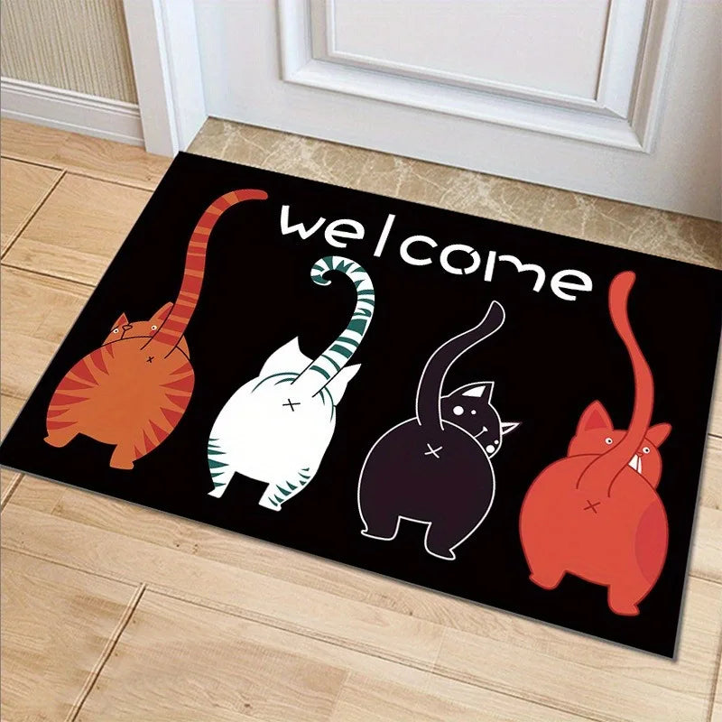Cartoon Cat Pattern Mat Non-slip Easy To Clean Rug Wrinkle-Resistant Doormat Outdoor Entrance Floor Decorative Washable Carpet