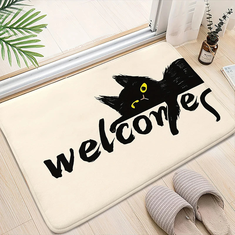 Cats Welcome Mats for Front Door Outdoor Entry Hi Bye Print Doormat Non Slip Kitchen Bedroom Footpad Home Indoor Decor Funny Rug