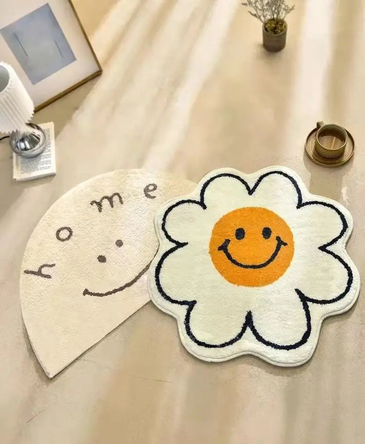Nordic Flower Rug Cartoon Decor Carpet for Living Room Bedroom Bedside Area Rug  Smile Floor Mat Non-slip Bath Mat