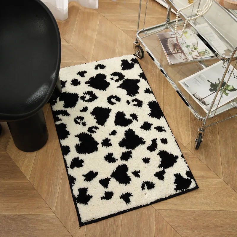 VIKAMA Ins Style Black And White Imitation Cashmere Carpet Comfort Insulation Porch Entry Carpet Bathroom Door Carpet Home Decor