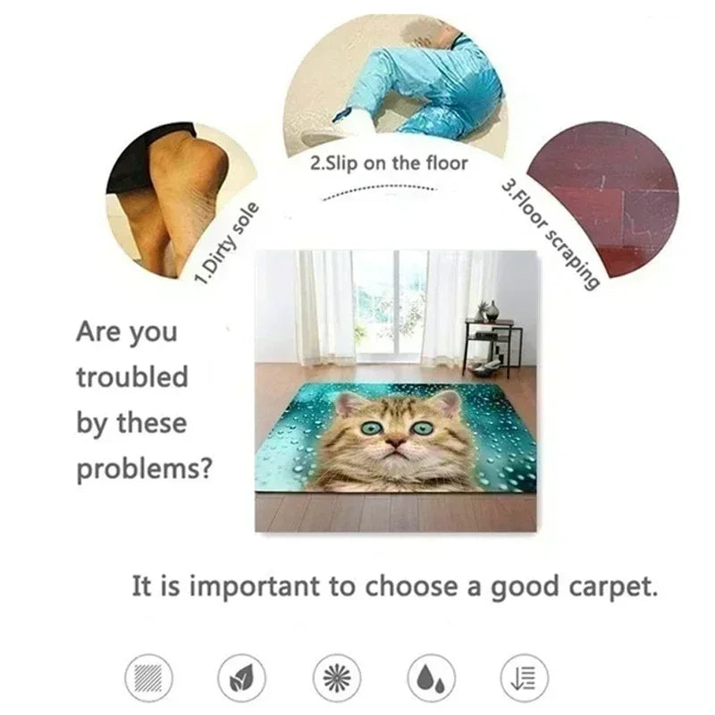 Cartoon Cat Pattern Mat Non-slip Easy To Clean Rug Wrinkle-Resistant Doormat Outdoor Entrance Floor Decorative Washable Carpet