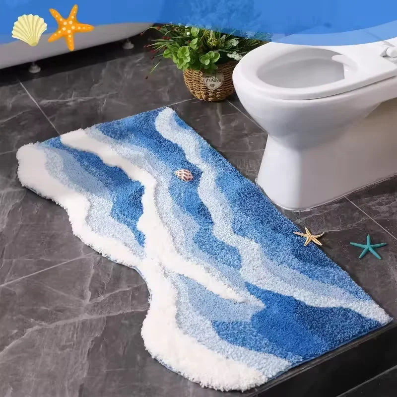 VIKAMA Upgraded Material Wave Creative Non-slip Bathroom Carpet Ocean Bedroom Bedside Rug Living Room Kitchen Mat Home Decor
