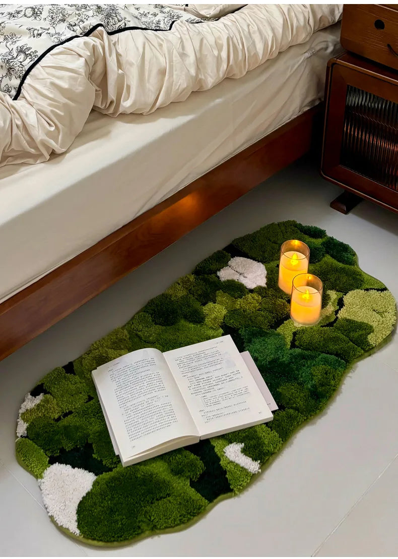 Forest Moss Flocking Bedside Rug, Ultra Soft Non-Slip Bath Mats, Bathroom Carpet & Bedroom Floor Mat for Home Decor