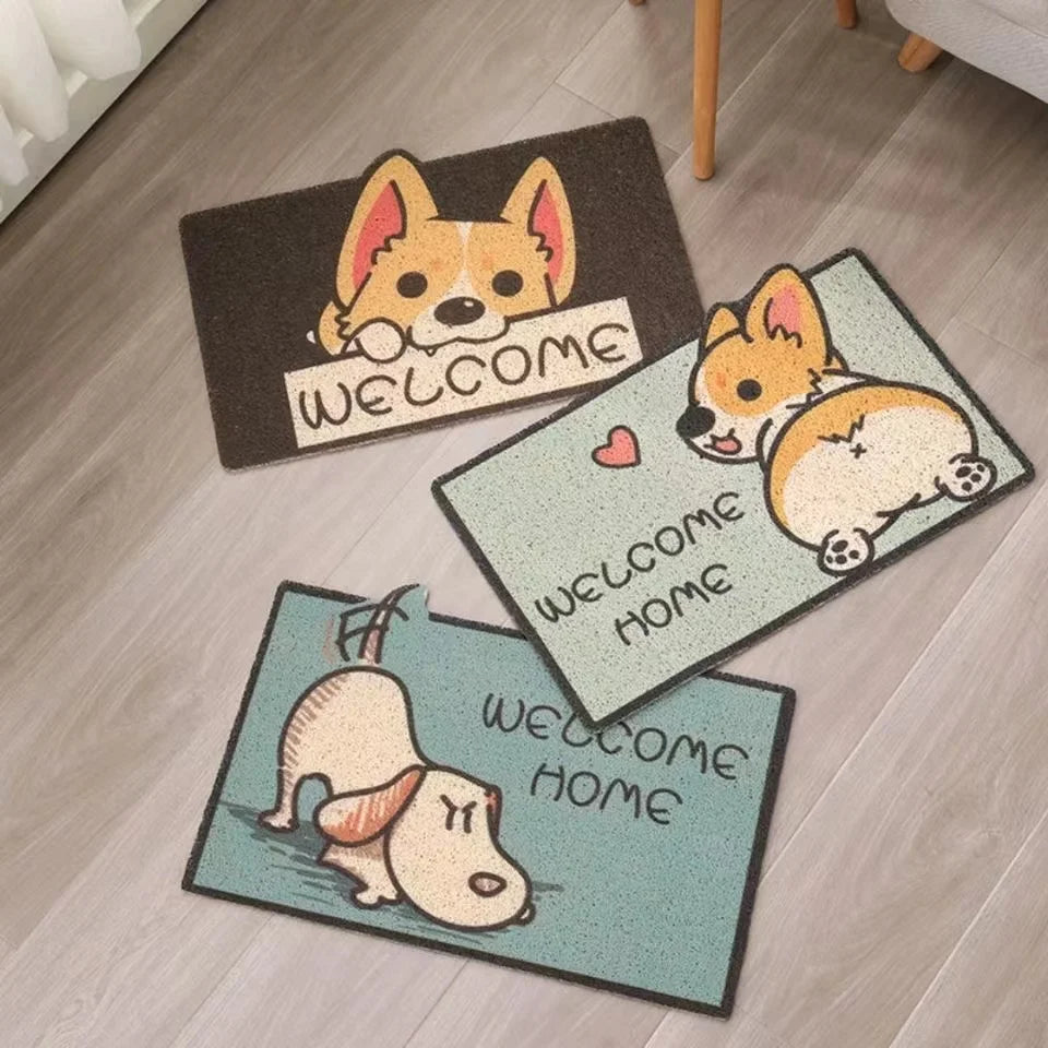 Welcome Doormat Entrance Hallway Printed Cartoon Corgi Non-Slip Floor Mats Front Doormats Outdoor Rugs  Bedroom Kitchen Carpets
