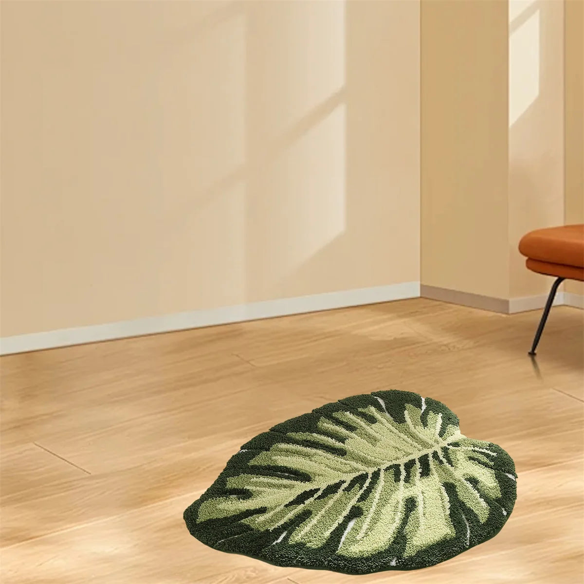Soft Plush Green Leaf Bathroom Rug with Non-Slip Backing - Luxurious and Absorbent Bath Mat for Home Décor