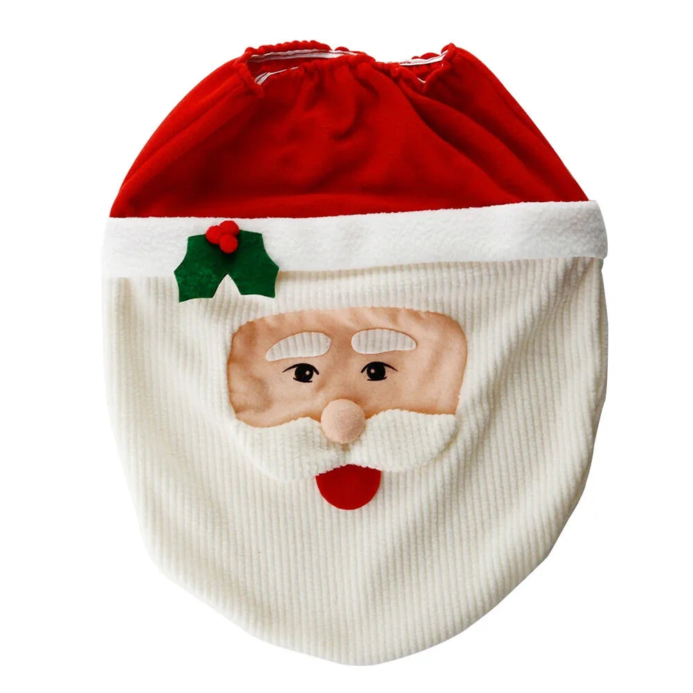 3pcs Christmas Bathroom Cozy Santa Seat Cover and Rugs