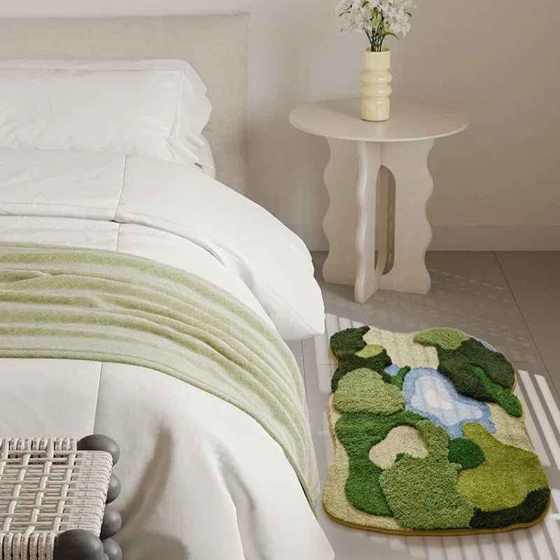 Garden Moss Hand Tufted Area Rug, Bedroom Bedside Rugs, Flocked Art Deco Carpet, Thickened Microfiber Floor Mat, Super Soft