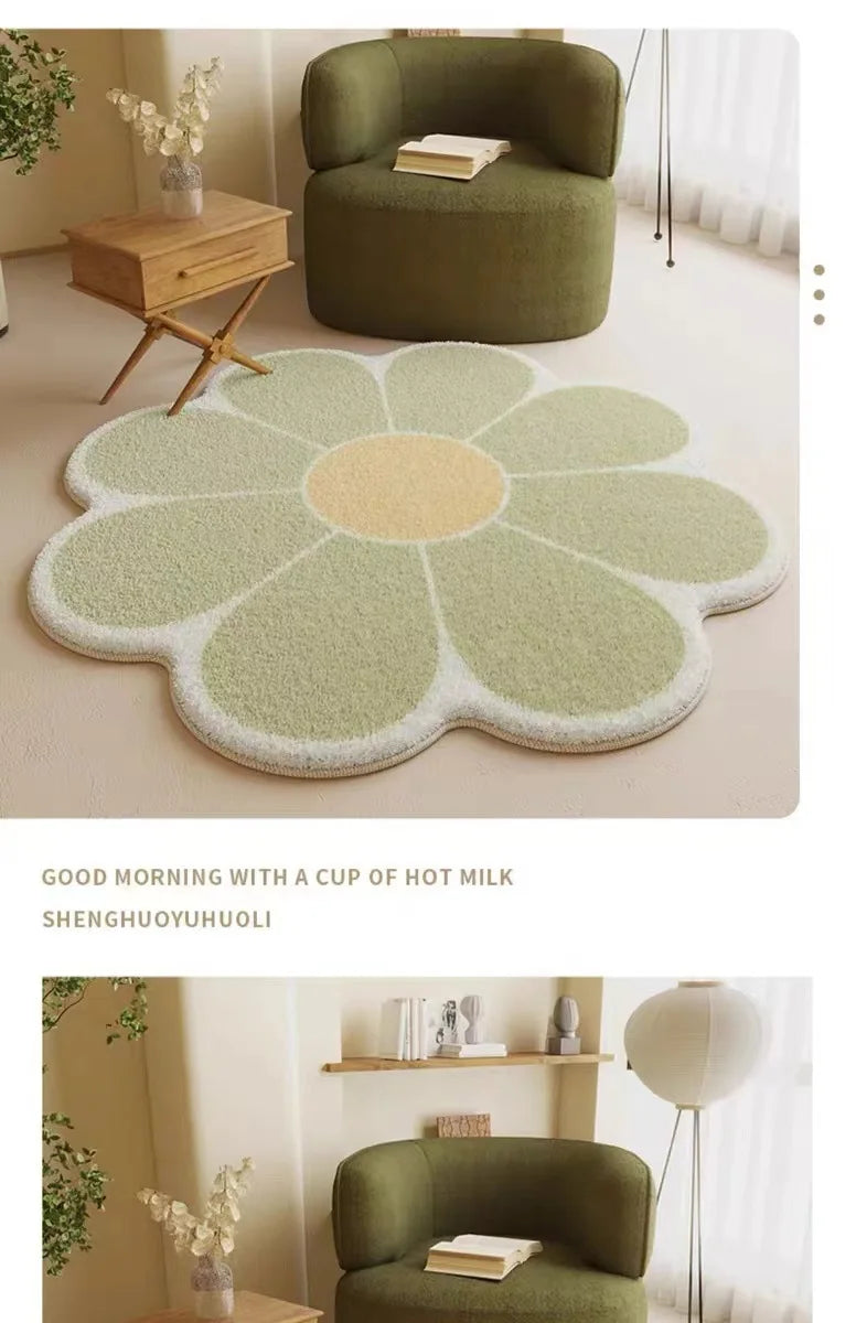 VIKAMA Cartoon Flower Faux Wool Bath Mat - Soft, Non-Slip, Absorbent, Cute Decor for Girls Bedroom, Sofa & Coffee Table