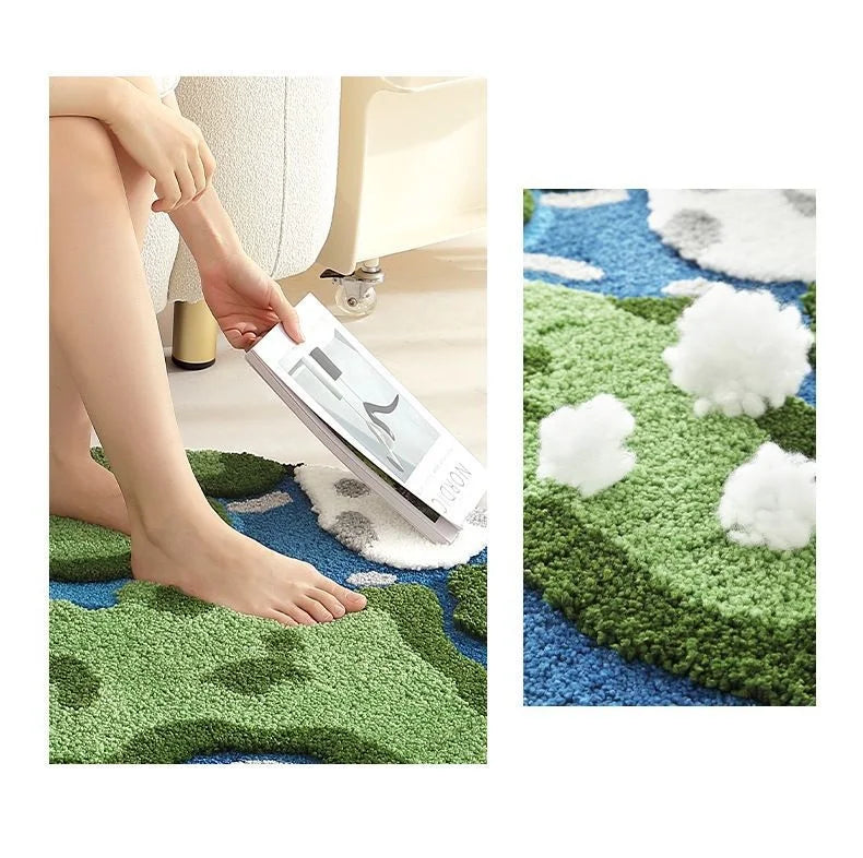 Cartoon Earth Round Rug For Bedroom Home Decor Soft Kids Play Floor Mat Thick Tufted Children Crawling Tatami Carpet