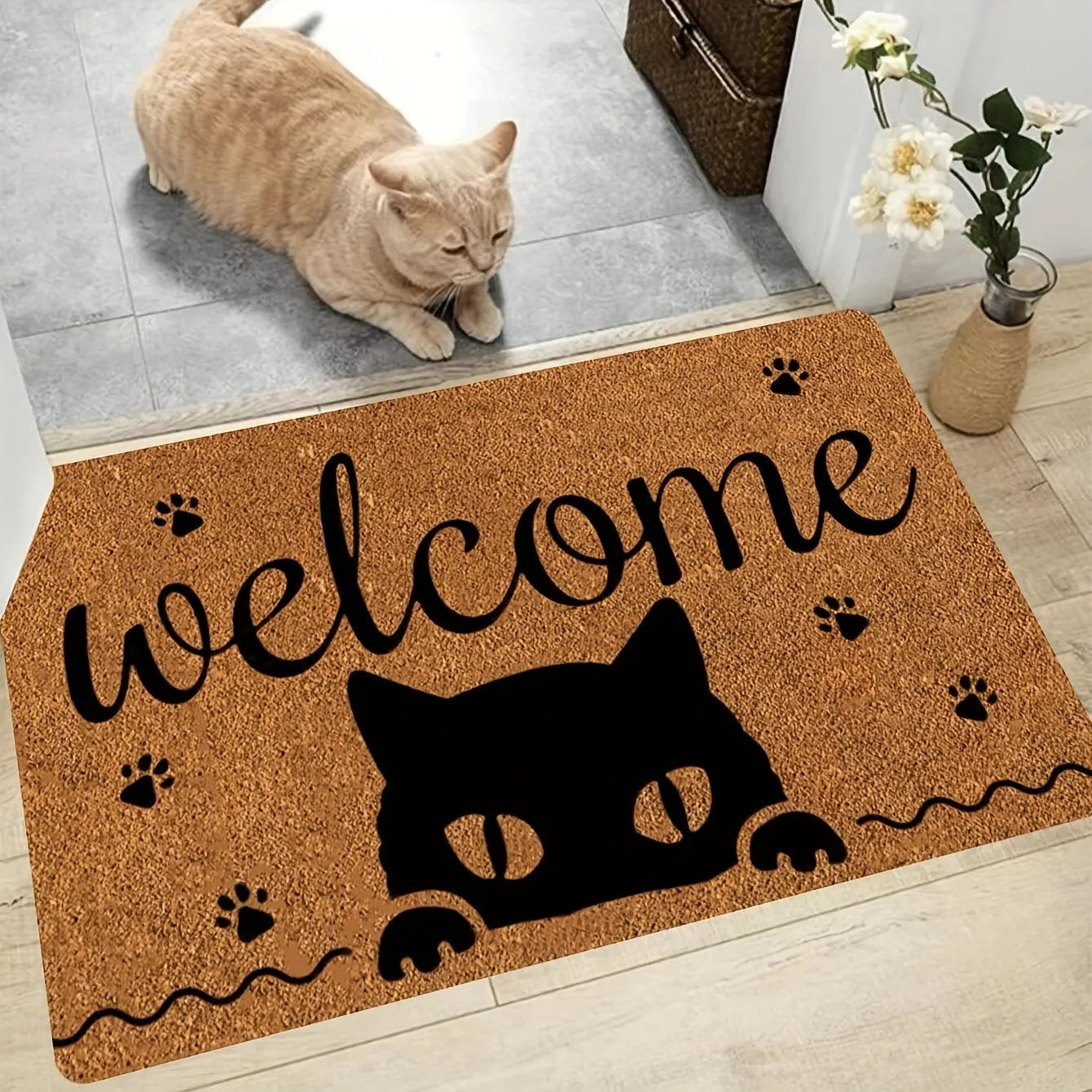 Cats Welcome Mats for Front Door Outdoor Entry Hi Bye Print Doormat Non Slip Kitchen Bedroom Footpad Home Indoor Decor Funny Rug