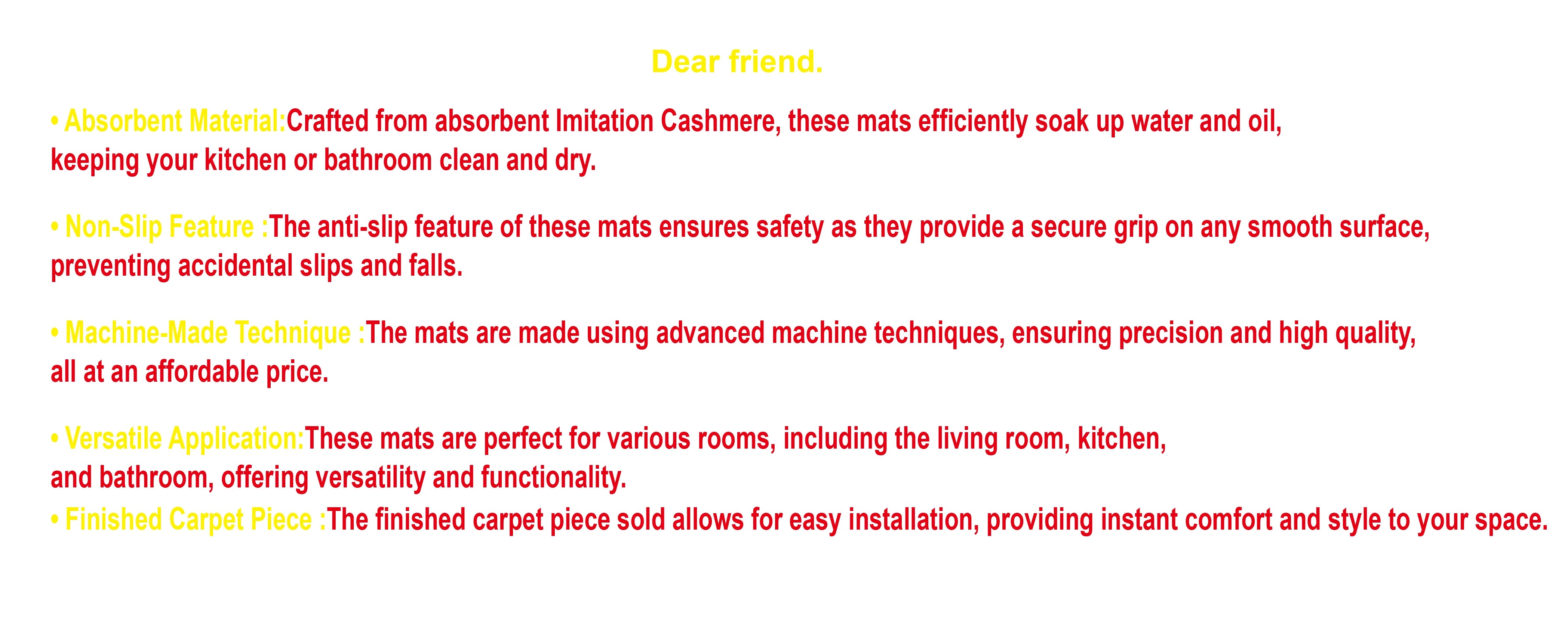 VIKAMA Bathroom Doorway Water-absorbent Floor Mats Bathroom Non-slip Foot Mats Entrance Carpet Machine Washable Door Mats