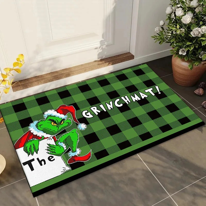 Cute Christmas Grinch Print Welcome Doormat Non-Slip Machine Washable Carpet for Living Room Bedroom Bathroom Kitchen Laundry Rug